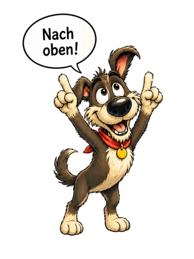 Lumpi zeigt nach oben und sagt: Nach oben!