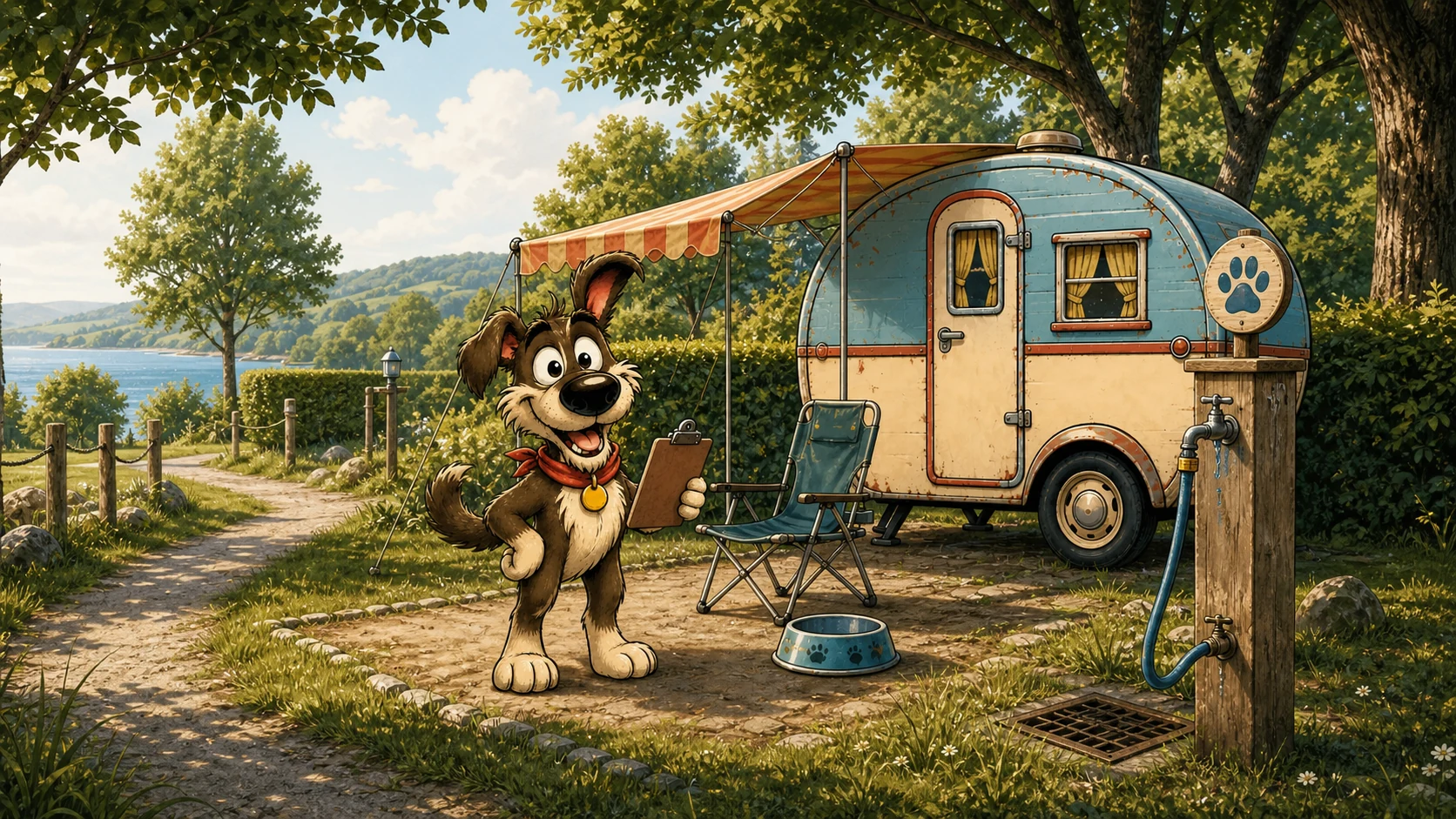 Lumpi prüft einen hundefreundlichen Campingplatz mit dem kleinen Wohnwagen